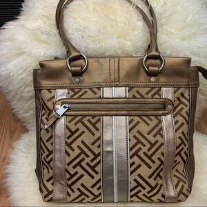 Tignanello logo handbag bronze leather accents